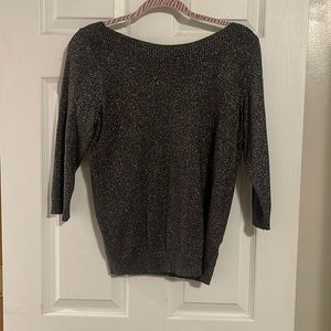 Festive Worthington boat crew neck line.  Metallic gray mid arm length sweater.